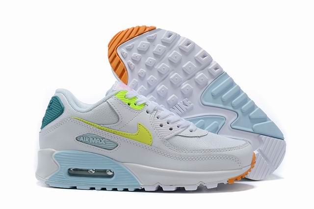 Nike Air Max 90 Women's Shoes White Blue Green Cheap-24